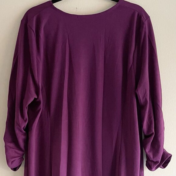Susan Graver Purple Midi Dress Plus Size 3X A Line soft Knit Ruched Sleeve - Picture 7 of 11